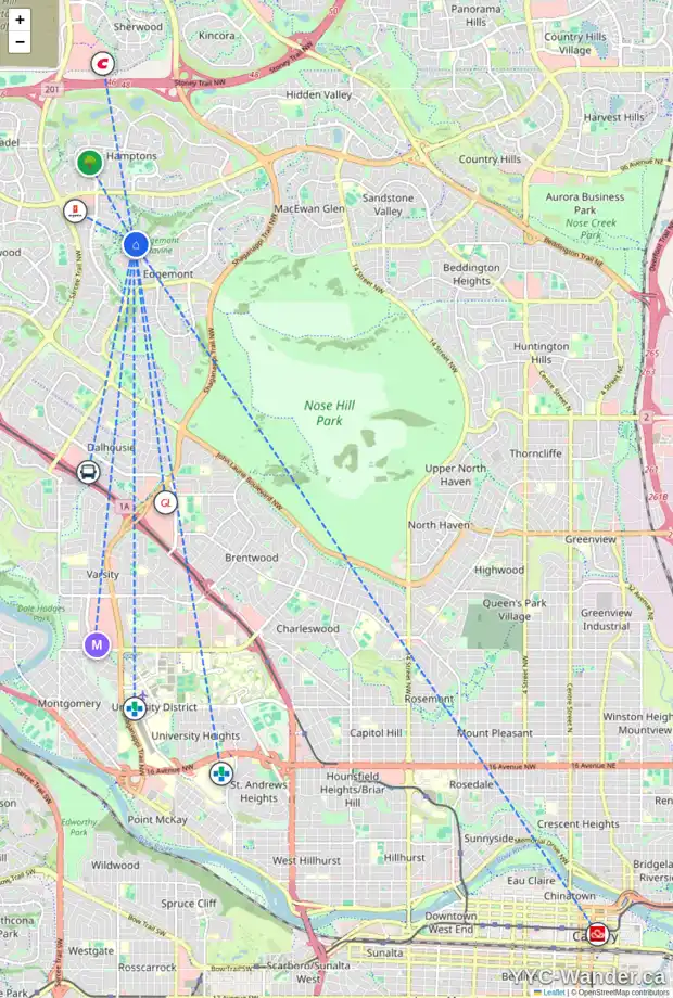 Daily accessibility map for 4123 EDGEVALLEY LD NW, Calgary showing nearby schools, grocery stores, parks, LRT stations and nearby amenities