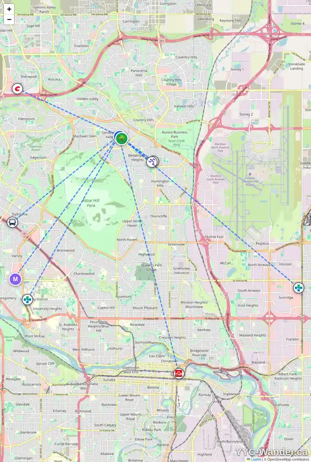 Daily accessibility map for 49 SANDPIPER LN NW, Calgary showing nearby schools, grocery stores, parks, LRT stations and nearby amenities