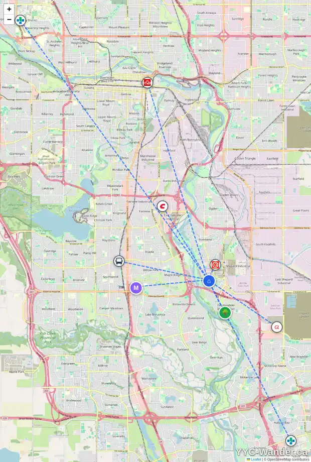 Daily accessibility map for 440 DOUGLAS GLEN CL SE, Calgary showing nearby schools, grocery stores, parks, LRT stations and nearby amenities
