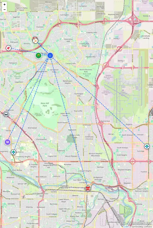 Daily accessibility map for 90 HIDDEN VALLEY GD NW, Calgary showing nearby schools, grocery stores, parks, LRT stations and nearby amenities