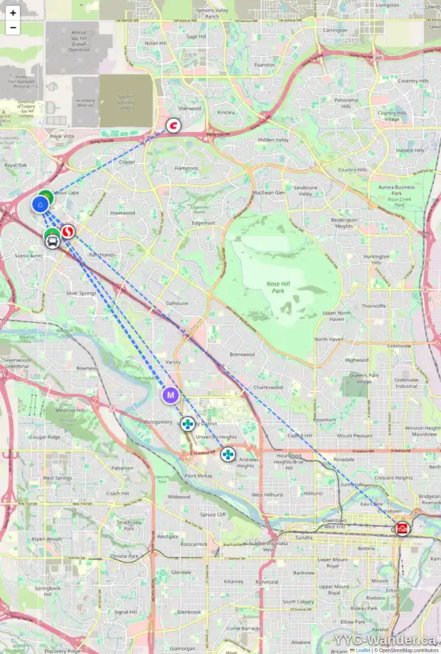 Daily accessibility map for 1 ARBOUR STONE RI NW, Calgary showing nearby schools, grocery stores, parks, LRT stations and nearby amenities