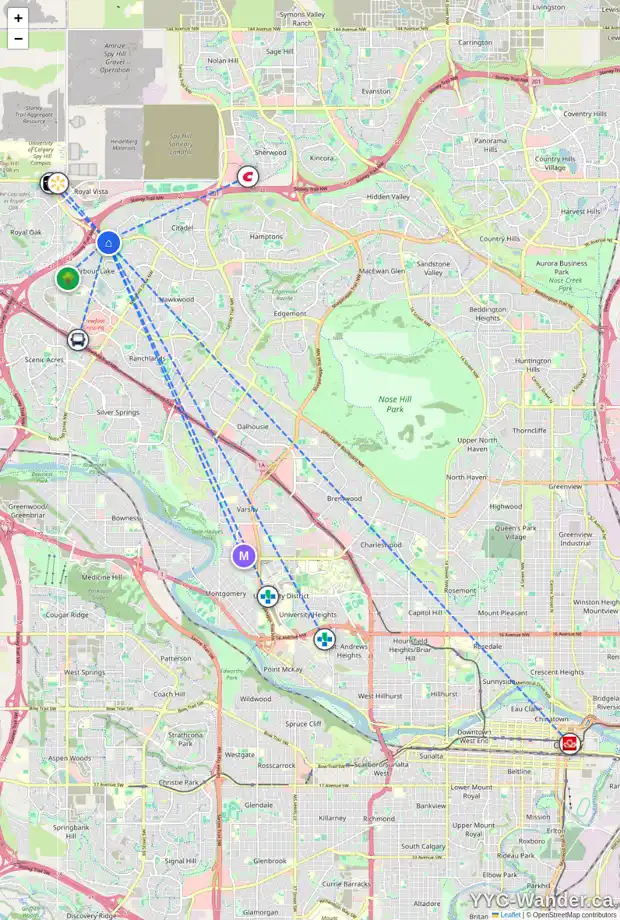 Daily accessibility map for 82 ARBOUR BUTTE CR NW, Calgary showing nearby schools, grocery stores, parks, LRT stations and nearby amenities