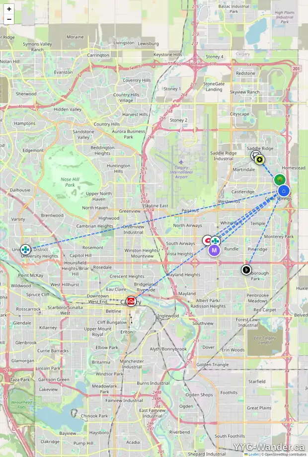 Daily accessibility map for 51 CORAL REEF CL NE, Calgary showing nearby schools, grocery stores, parks, LRT stations and nearby amenities