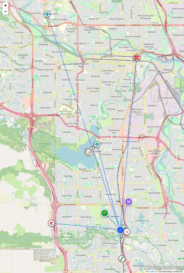 Daily accessibility map for 840 CANTRELL PL SW, Calgary showing nearby schools, grocery stores, parks, LRT stations and nearby amenities