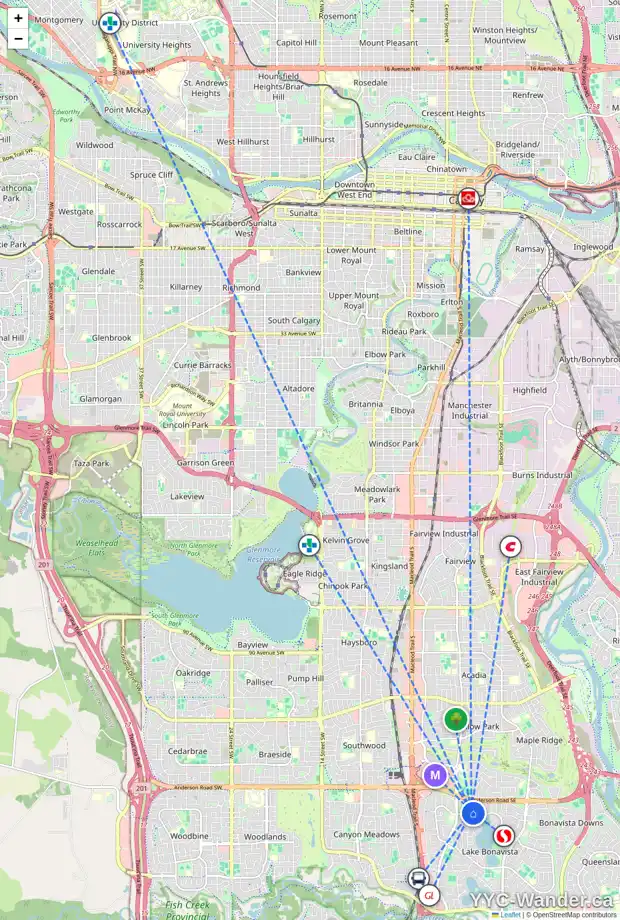 Daily accessibility map for 112 LAKE LINNET CL SE, Calgary showing nearby schools, grocery stores, parks, LRT stations and nearby amenities