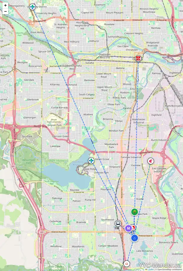 Daily accessibility map for 280 LAKE ROSEN CR SE, Calgary showing nearby schools, grocery stores, parks, LRT stations and nearby amenities