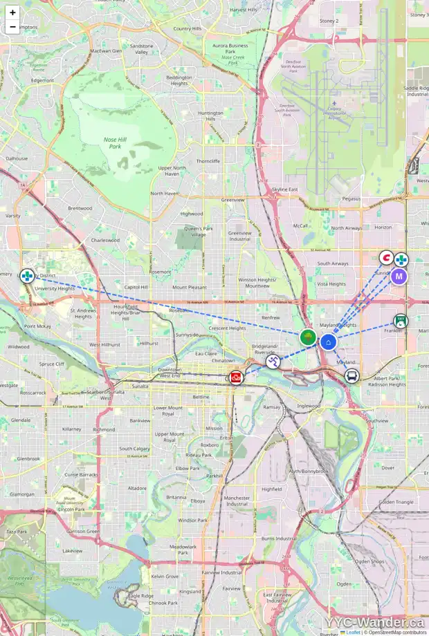 Daily accessibility map for 416 MARIPOSA DR NE, Calgary showing nearby schools, grocery stores, parks, LRT stations and nearby amenities