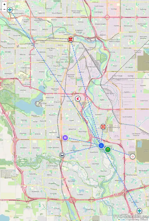 Daily accessibility map for 2139 DOUGLASBANK CR SE, Calgary showing nearby schools, grocery stores, parks, LRT stations and nearby amenities