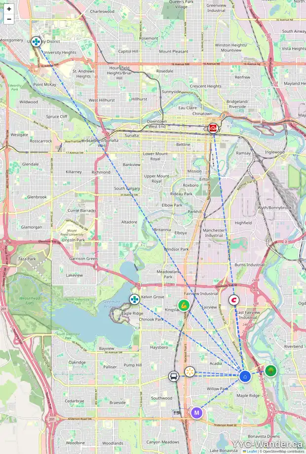 Daily accessibility map for 24 MAPLE COURT CR SE, Calgary showing nearby schools, grocery stores, parks, LRT stations and nearby amenities