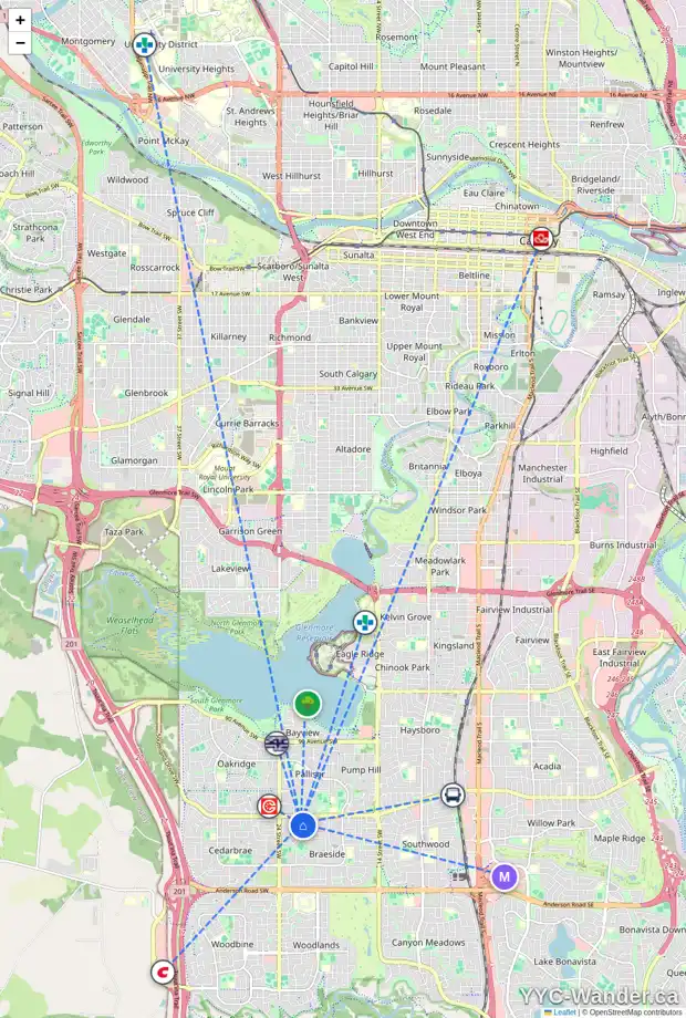 Daily accessibility map for 60 BROOKPARK ME SW, Calgary showing nearby schools, grocery stores, parks, LRT stations and nearby amenities