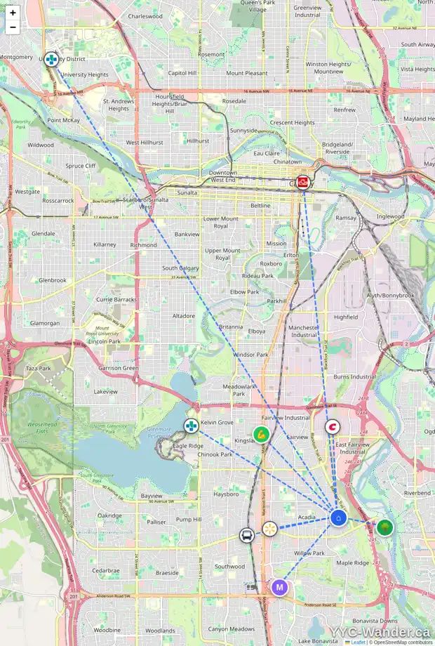 Daily accessibility map for 836 94 AV SE, Calgary showing nearby schools, grocery stores, parks, LRT stations and nearby amenities