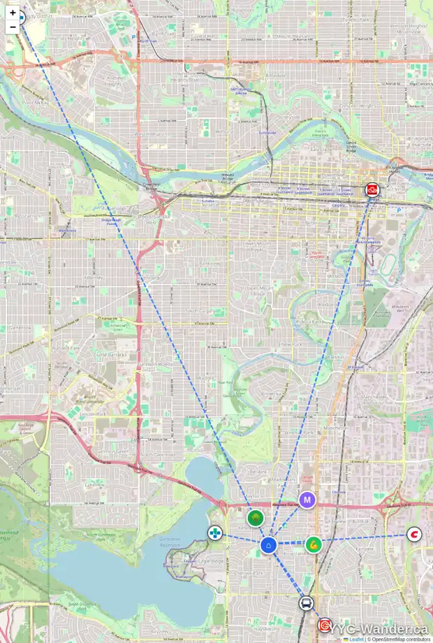 Daily accessibility map for 904 KERFOOT CR SW, Calgary showing nearby schools, grocery stores, parks, LRT stations and nearby amenities