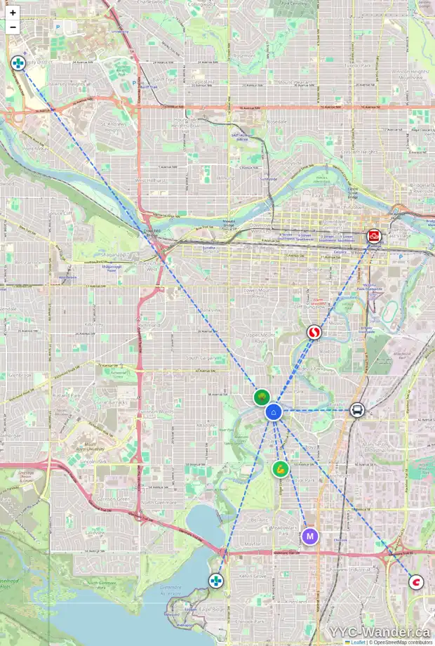 Daily accessibility map for 902 LANSDOWNE AV SW, Calgary showing nearby schools, grocery stores, parks, LRT stations and nearby amenities