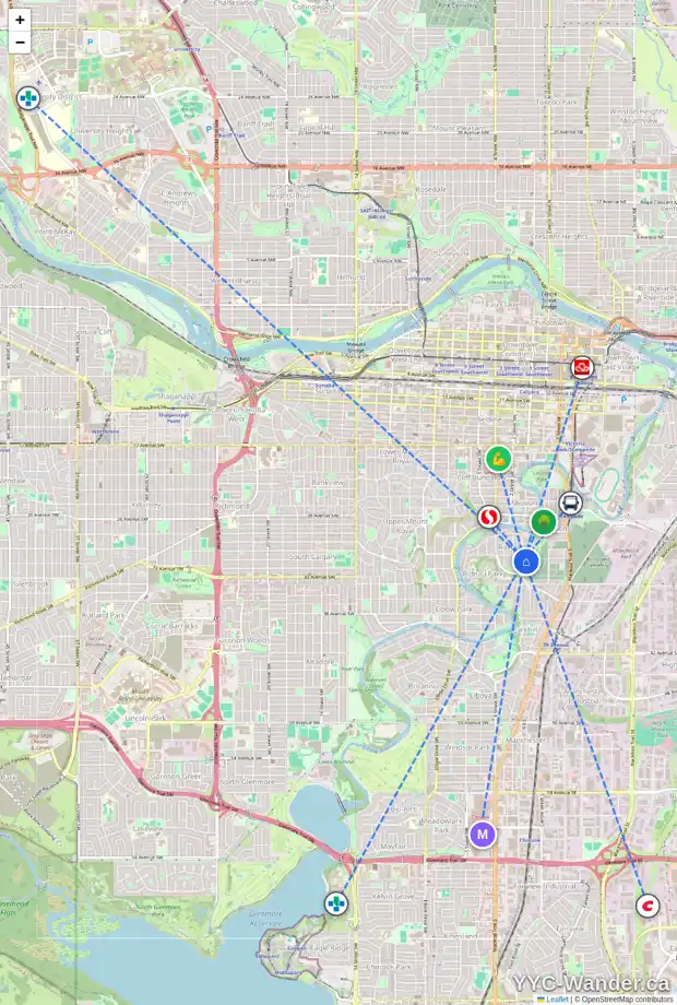 Daily accessibility map for 3212 1 ST SW, Calgary showing nearby schools, grocery stores, parks, LRT stations and nearby amenities