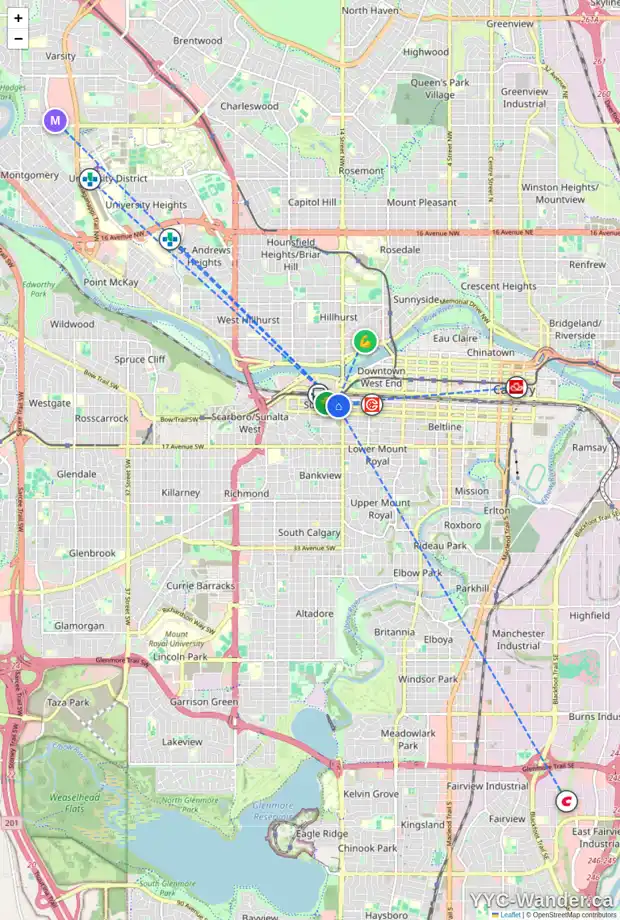 Daily accessibility map for 1522 11 AV SW, Calgary showing nearby schools, grocery stores, parks, LRT stations and nearby amenities
