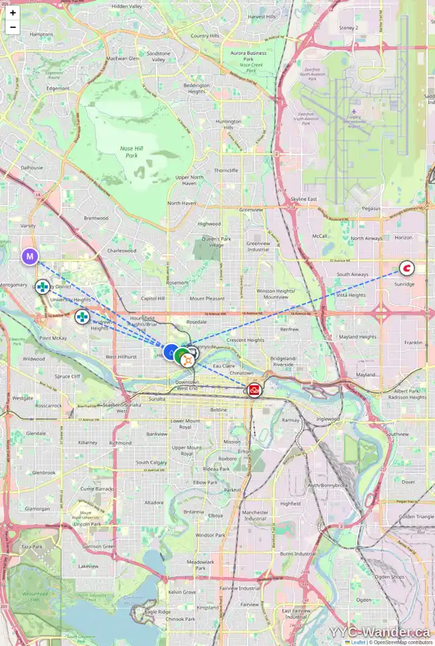 Daily accessibility map for 441 13 ST NW, Calgary showing nearby schools, grocery stores, parks, LRT stations and nearby amenities