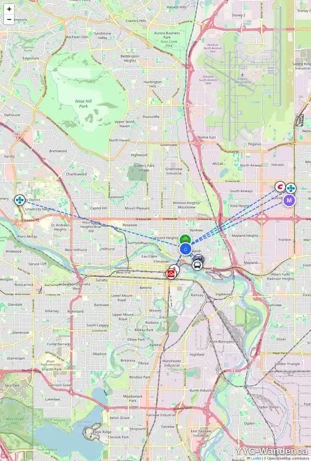 Daily accessibility map for 106 659 4 AV NE, Calgary showing nearby schools, grocery stores, parks, LRT stations and nearby amenities