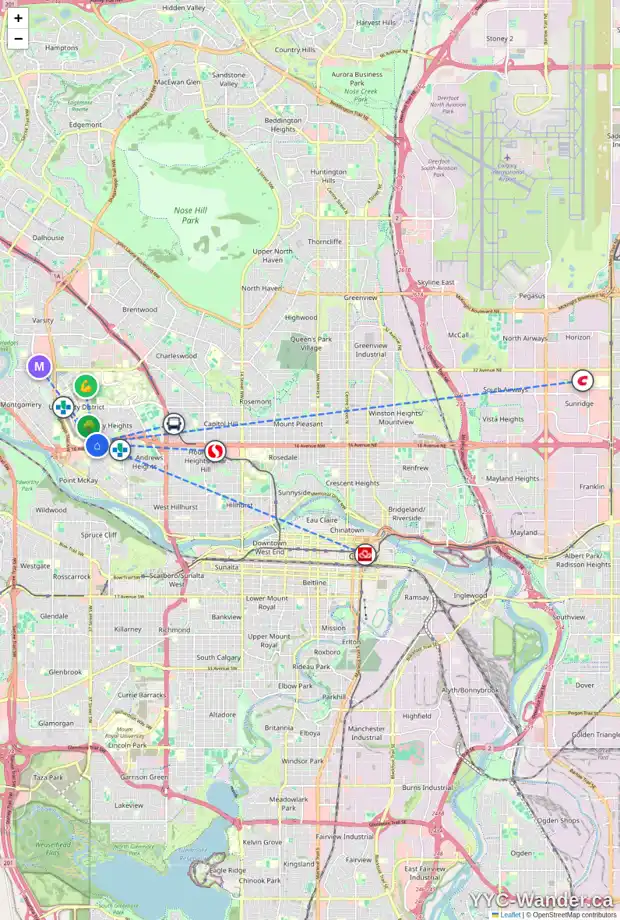 Daily accessibility map for 3611 UMBER PL NW, Calgary showing nearby schools, grocery stores, parks, LRT stations and nearby amenities