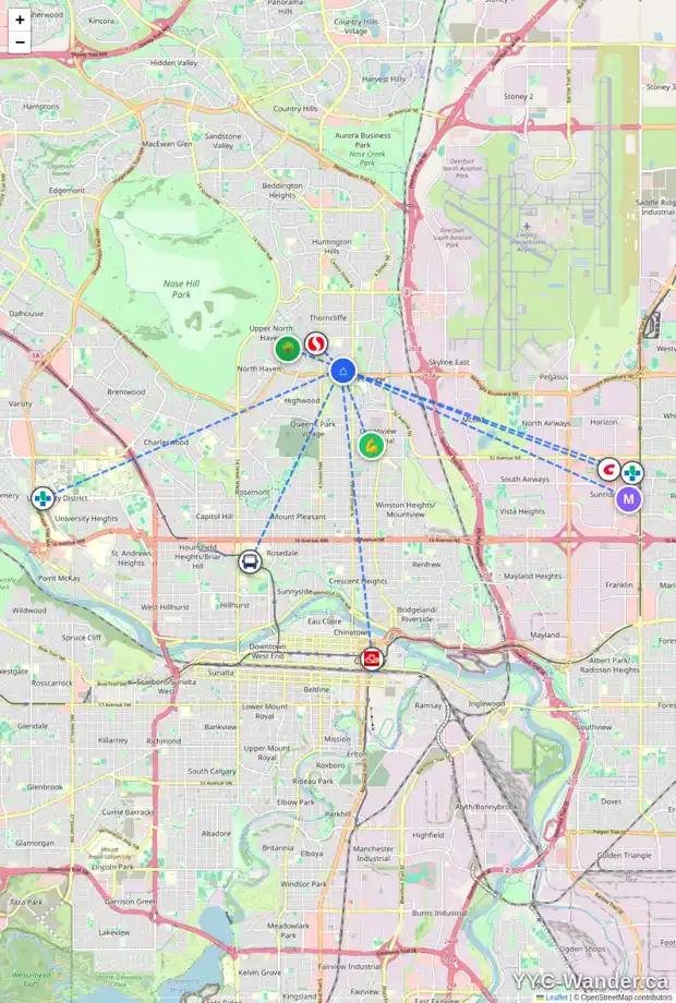Daily accessibility map for 5015 TAUNTON RD NW, Calgary showing nearby schools, grocery stores, parks, LRT stations and nearby amenities