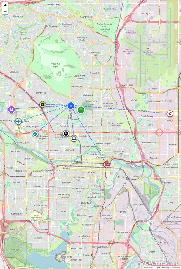 Daily accessibility map for 3705 14 ST NW, Calgary showing nearby schools, grocery stores, parks, LRT stations and nearby amenities