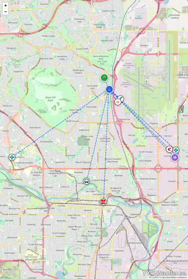 Daily accessibility map for 109 HUNTERHORN CR NE, Calgary showing nearby schools, grocery stores, parks, LRT stations and nearby amenities