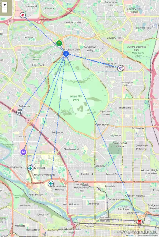 Daily accessibility map for 148 MACEWAN PARK RI NW, Calgary showing nearby schools, grocery stores, parks, LRT stations and nearby amenities