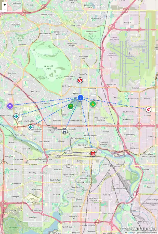 Daily accessibility map for 136 HENDON DR NW, Calgary showing nearby schools, grocery stores, parks, LRT stations and nearby amenities
