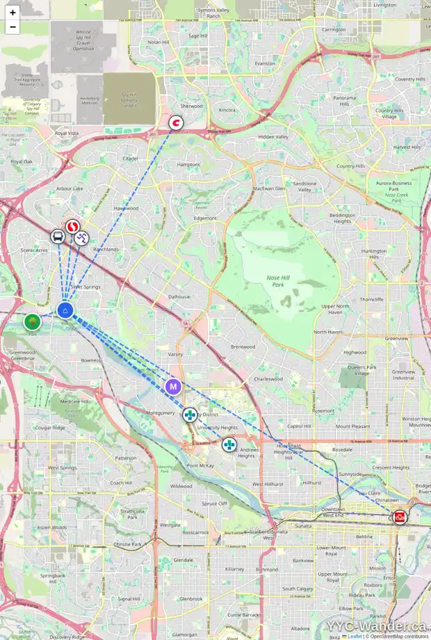 Daily accessibility map for 307 SILVER VALLEY BV NW, Calgary showing nearby schools, grocery stores, parks, LRT stations and nearby amenities