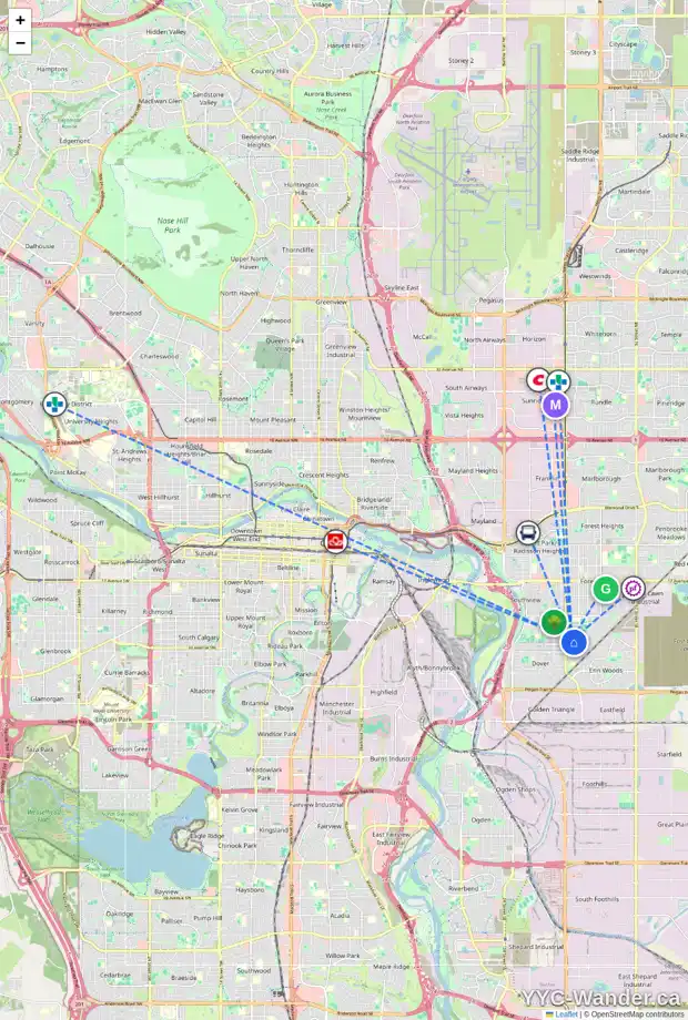Daily accessibility map for 154 DOVERCLIFFE CL SE, Calgary showing nearby schools, grocery stores, parks, LRT stations and nearby amenities