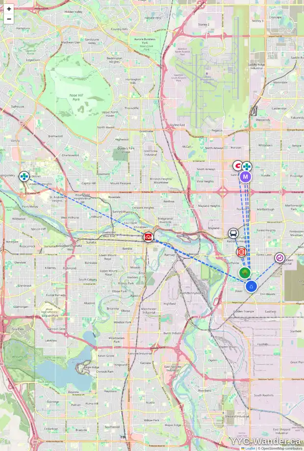 Daily accessibility map for 126 DOVERCLIFFE WY SE, Calgary showing nearby schools, grocery stores, parks, LRT stations and nearby amenities