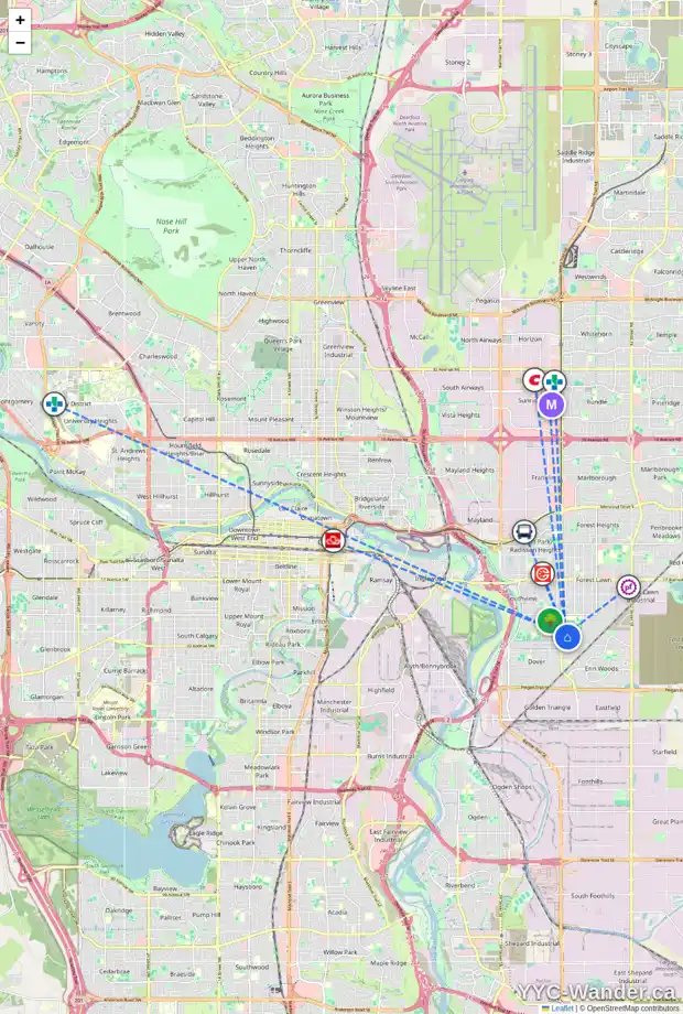 Daily accessibility map for 58 DOVERCLIFFE WY SE, Calgary showing nearby schools, grocery stores, parks, LRT stations and nearby amenities
