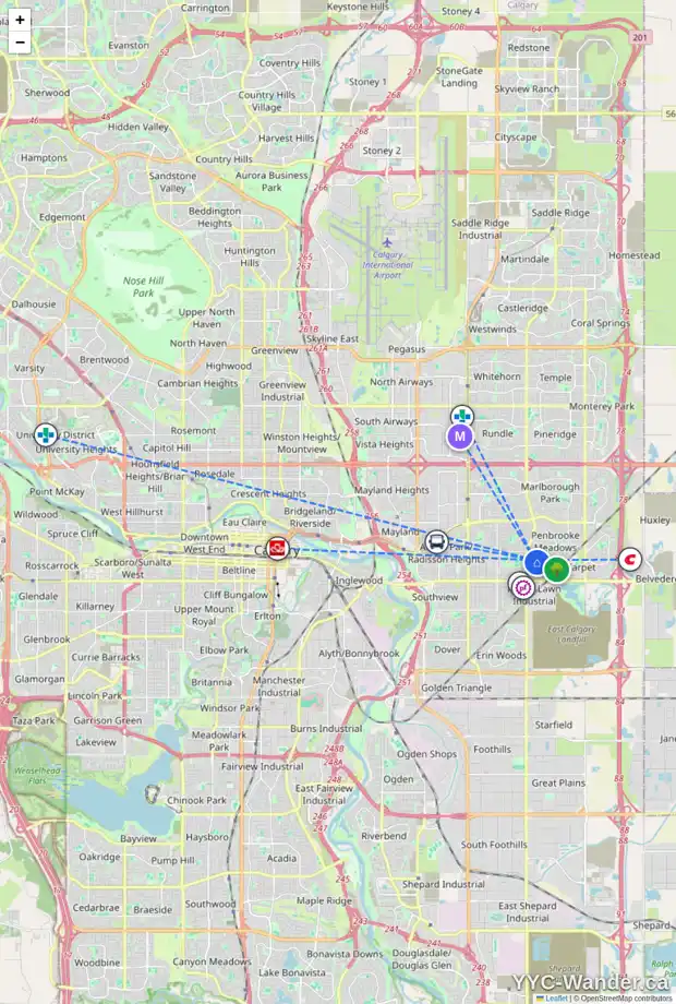Daily accessibility map for 1208 54 ST SE, Calgary showing nearby schools, grocery stores, parks, LRT stations and nearby amenities