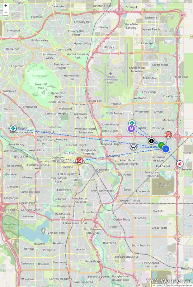 Daily accessibility map for 632 MALVERN WY NE, Calgary showing nearby schools, grocery stores, parks, LRT stations and nearby amenities