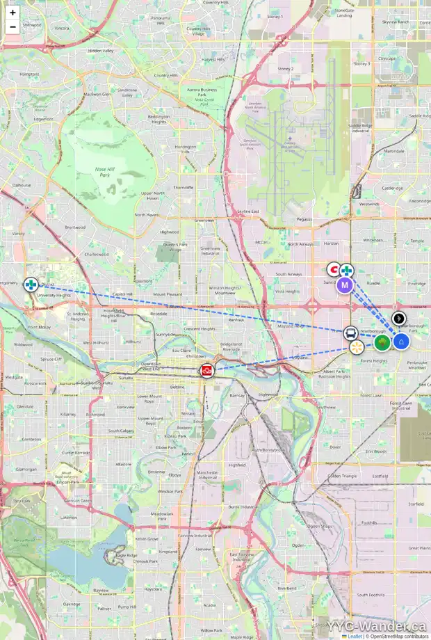 Daily accessibility map for 127 MAIDSTONE WY NE, Calgary showing nearby schools, grocery stores, parks, LRT stations and nearby amenities