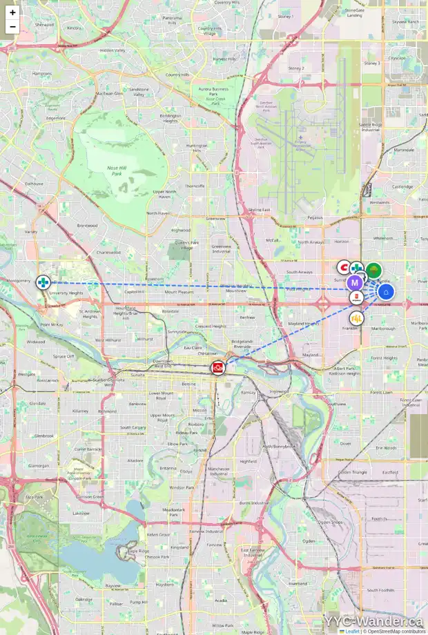 Daily accessibility map for 4708 RUNDLEWOOD RD NE, Calgary showing nearby schools, grocery stores, parks, LRT stations and nearby amenities