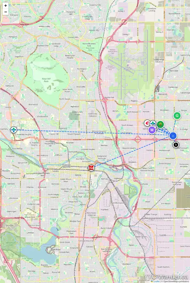 Daily accessibility map for 148 RUNDLECAIRN RI NE, Calgary showing nearby schools, grocery stores, parks, LRT stations and nearby amenities