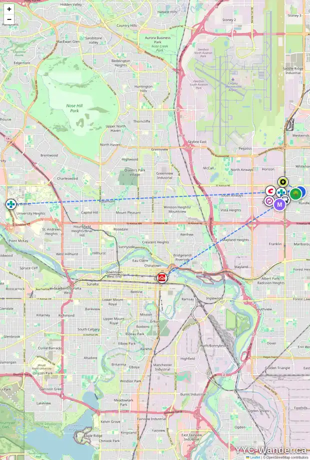 Daily accessibility map for 124 RUNDLESON PL NE, Calgary showing nearby schools, grocery stores, parks, LRT stations and nearby amenities