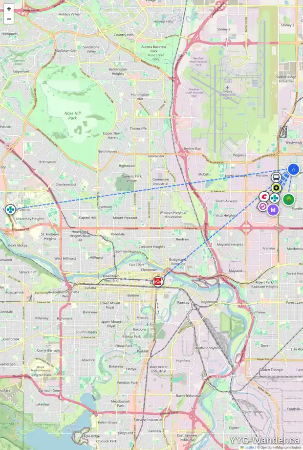 Daily accessibility map for 95 WHITERAM HL NE, Calgary showing nearby schools, grocery stores, parks, LRT stations and nearby amenities