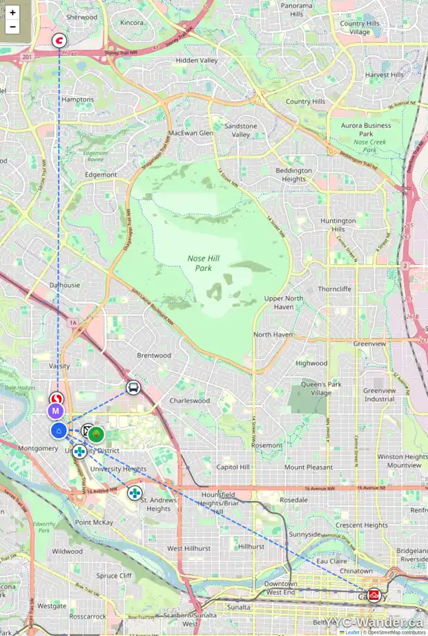 Daily accessibility map for 4668 MONTALBAN DR NW, Calgary showing nearby schools, grocery stores, parks, LRT stations and nearby amenities