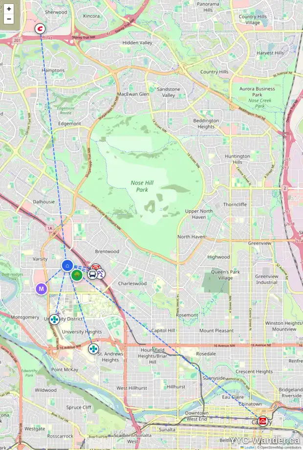 Daily accessibility map for 3908 VINCENT PL NW, Calgary showing nearby schools, grocery stores, parks, LRT stations and nearby amenities