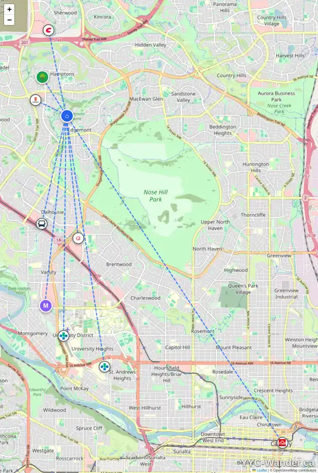 Daily accessibility map for 4103 EDGEVALLEY LD NW, Calgary showing nearby schools, grocery stores, parks, LRT stations and nearby amenities
