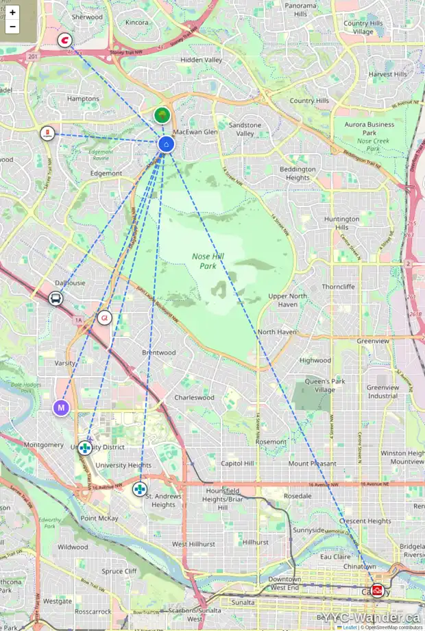 Daily accessibility map for 236 EDGEBROOK RI NW, Calgary showing nearby schools, grocery stores, parks, LRT stations and nearby amenities