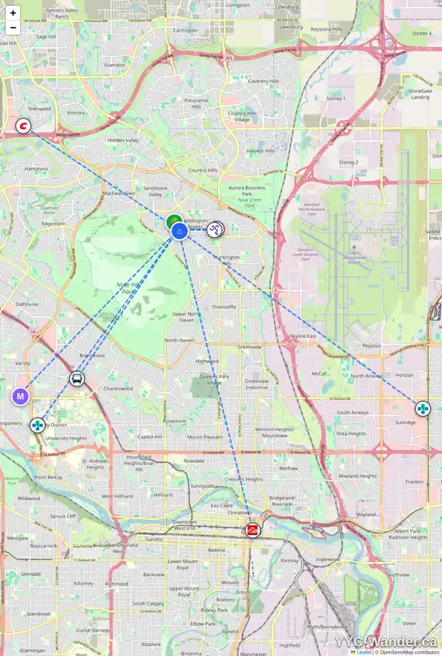 Daily accessibility map for 140 BERMONDSEY RI NW, Calgary showing nearby schools, grocery stores, parks, LRT stations and nearby amenities