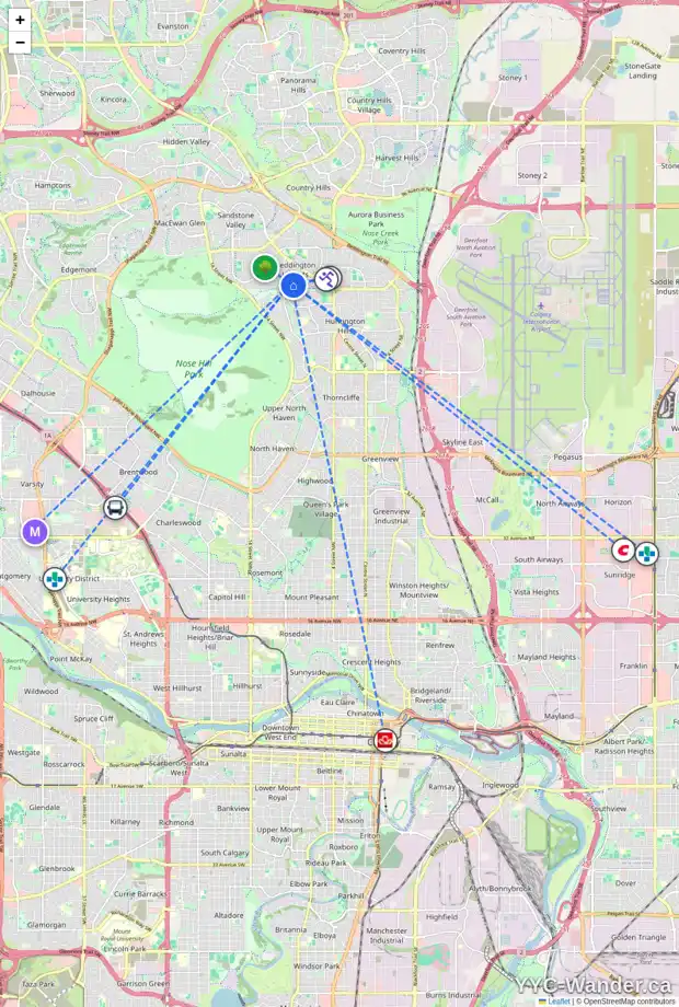 Daily accessibility map for 1023 BERKLEY DR NW, Calgary showing nearby schools, grocery stores, parks, LRT stations and nearby amenities