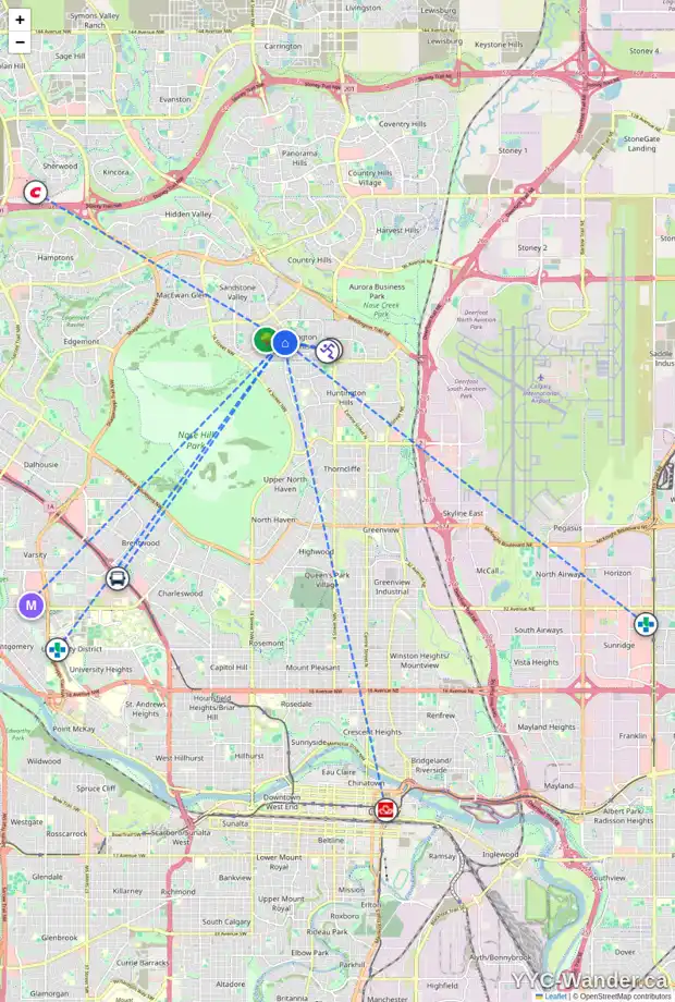 Daily accessibility map for 56 BERWICK CO NW, Calgary showing nearby schools, grocery stores, parks, LRT stations and nearby amenities