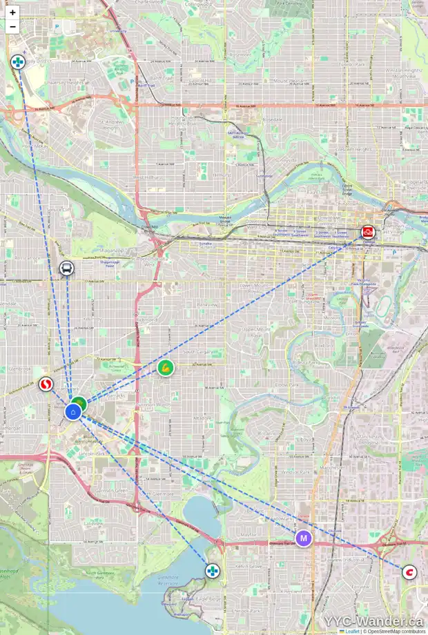 Daily accessibility map for 254 4315 RICHARDSON RD SW, Calgary showing nearby schools, grocery stores, parks, LRT stations and nearby amenities