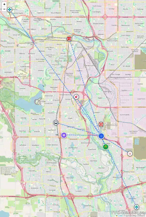Daily accessibility map for 31 DOUGLAS GLEN PL SE, Calgary showing nearby schools, grocery stores, parks, LRT stations and nearby amenities
