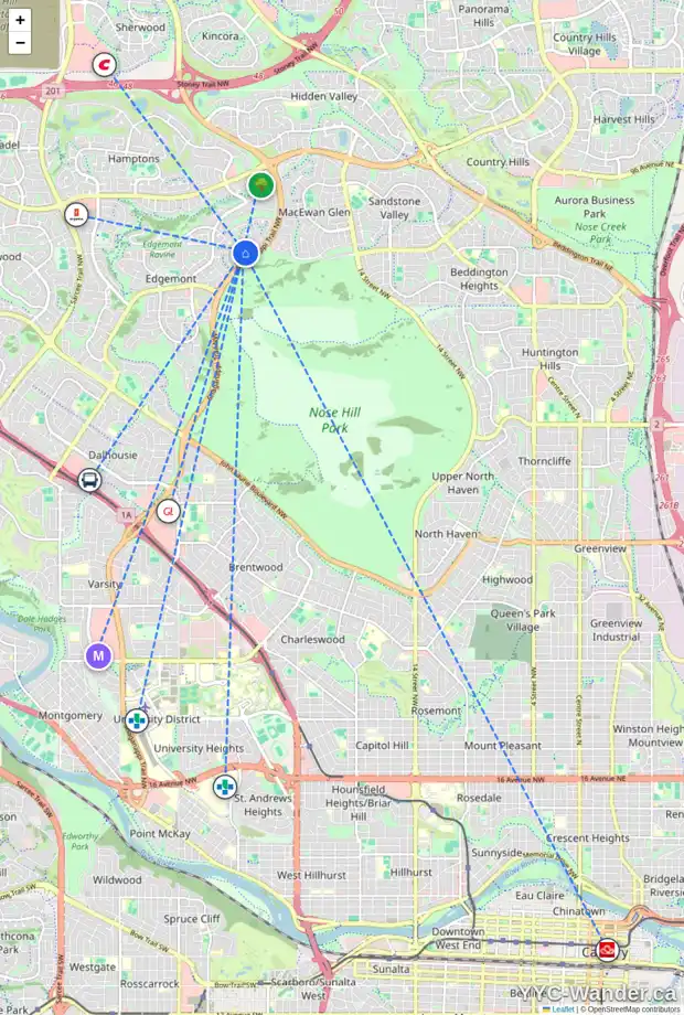 Daily accessibility map for 72 EDGEBROOK PT NW, Calgary showing nearby schools, grocery stores, parks, LRT stations and nearby amenities