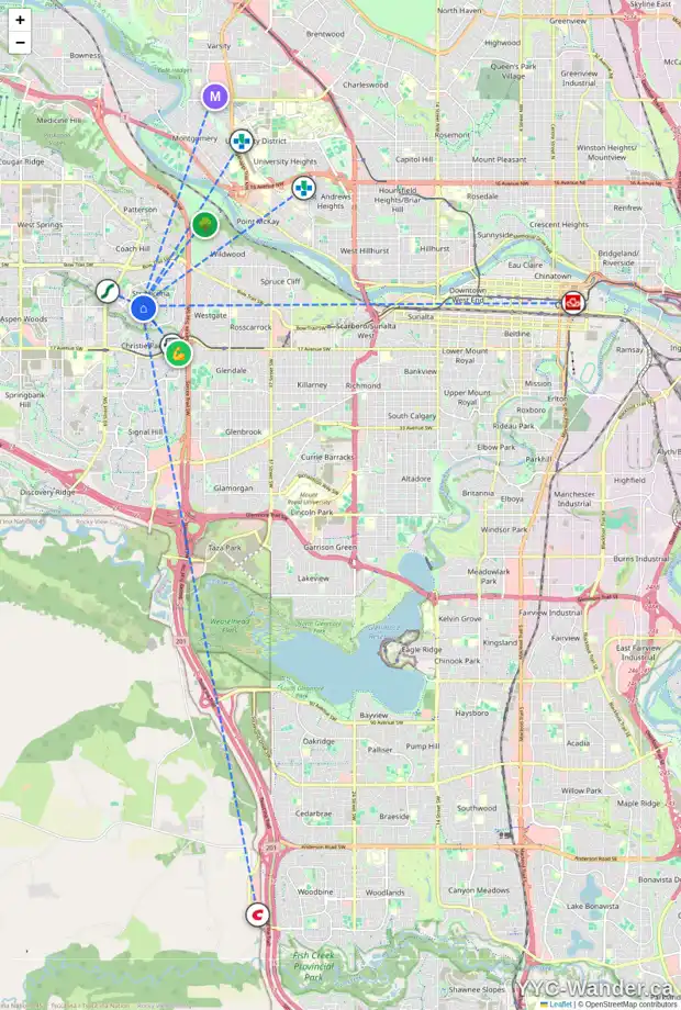 Daily accessibility map for 52 STRATTON HILL RI SW, Calgary showing nearby schools, grocery stores, parks, LRT stations and nearby amenities