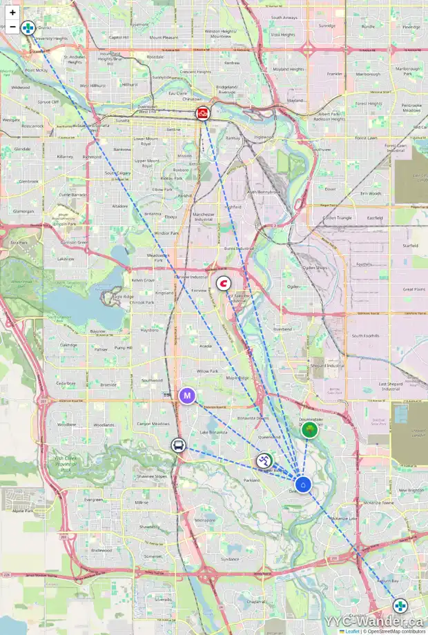 Daily accessibility map for 2417 146 AV SE, Calgary showing nearby schools, grocery stores, parks, LRT stations and nearby amenities